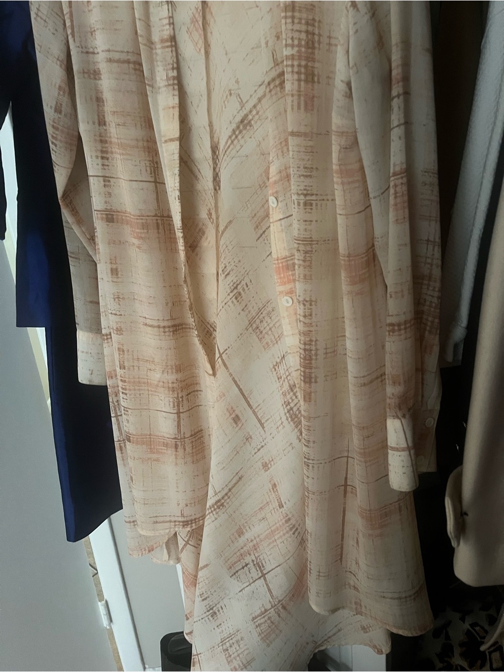 Men's Casual Long-Sleeve Button Shirt - Cream with Brown Pattern